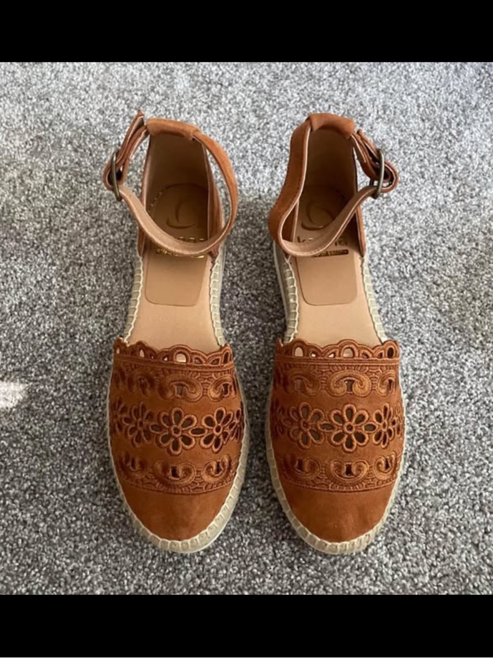 Kanna suede leather espadrilles floral cutouts BNIB